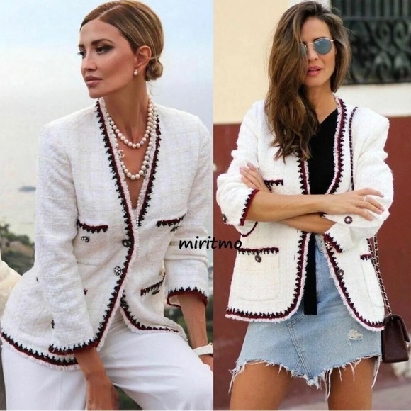 ZARA Tweed Boucle with Gem Blazer S - Picture 5 of 15